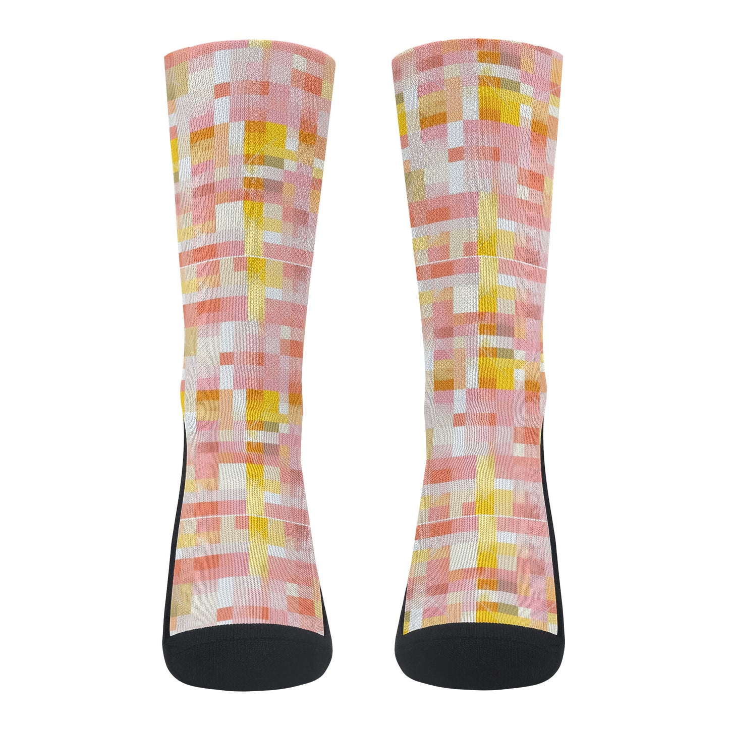Checkered Plaid In Pink & Yellow - Unisex Crew Socks