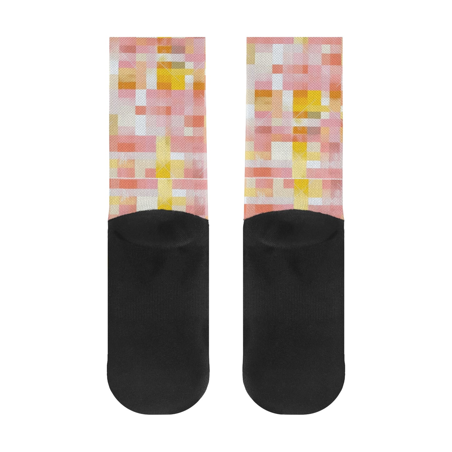 Checkered Plaid In Pink & Yellow - Unisex Crew Socks