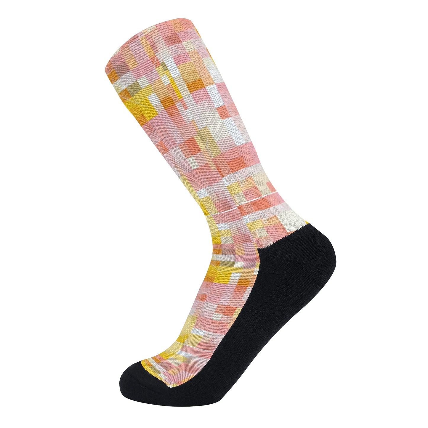 Checkered Plaid In Pink & Yellow - Unisex Crew Socks