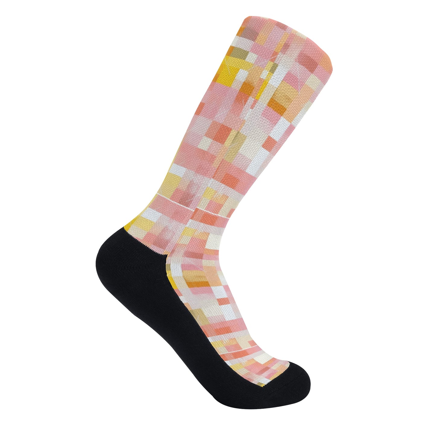 Checkered Plaid In Pink & Yellow - Unisex Crew Socks