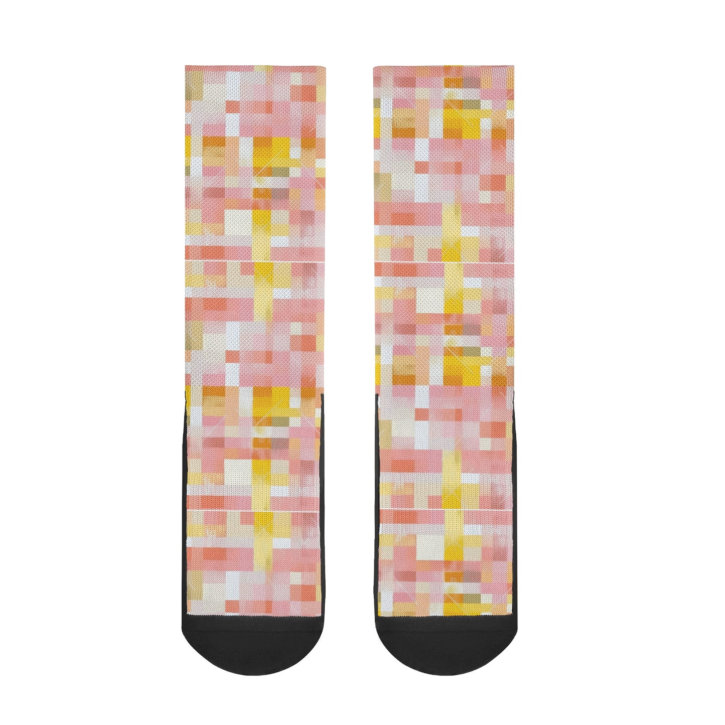 Checkered Plaid In Pink & Yellow - Unisex Crew Socks