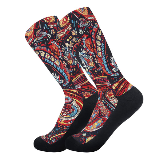 Chaotic Paisley In Red - Unisex Crew Socks