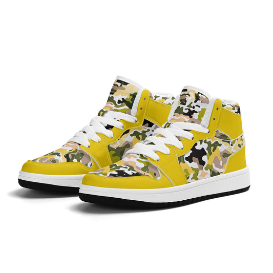 Yellow Camo - Kids' All Season High Top Sneakers