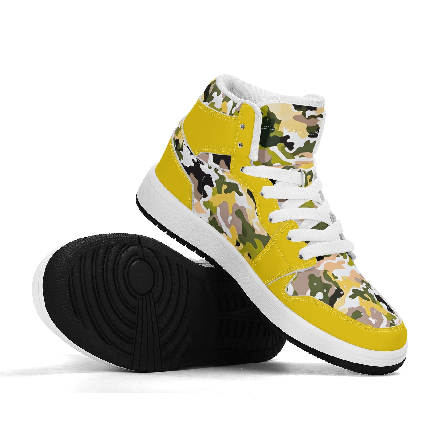 Yellow Camo - Kids' All Season High Top Sneakers