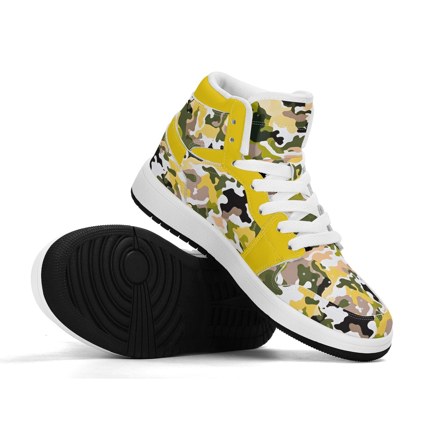 Yellow Camo - Kids' All Season High Top Sneakers