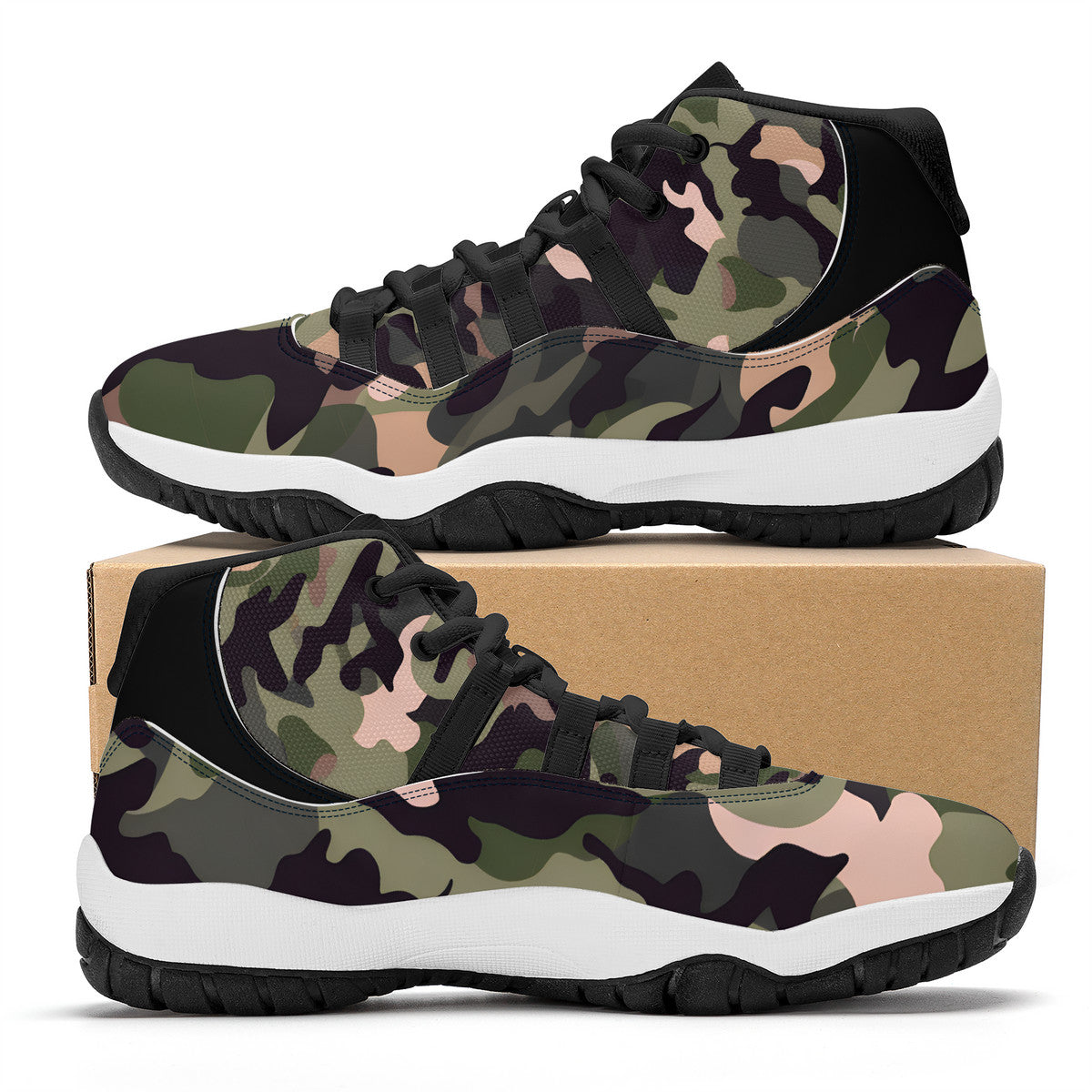 The Camouflage In Green  - Retro High Top Sneakers - Unisex